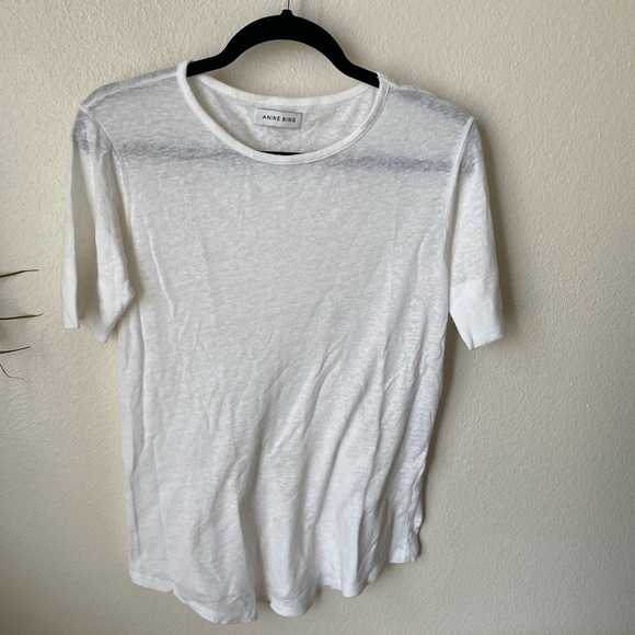 Anine Bing Women’s Shirt Size M Linen White Casual T-Shirt Tee Minimalist Top - Picture 2 of 7
